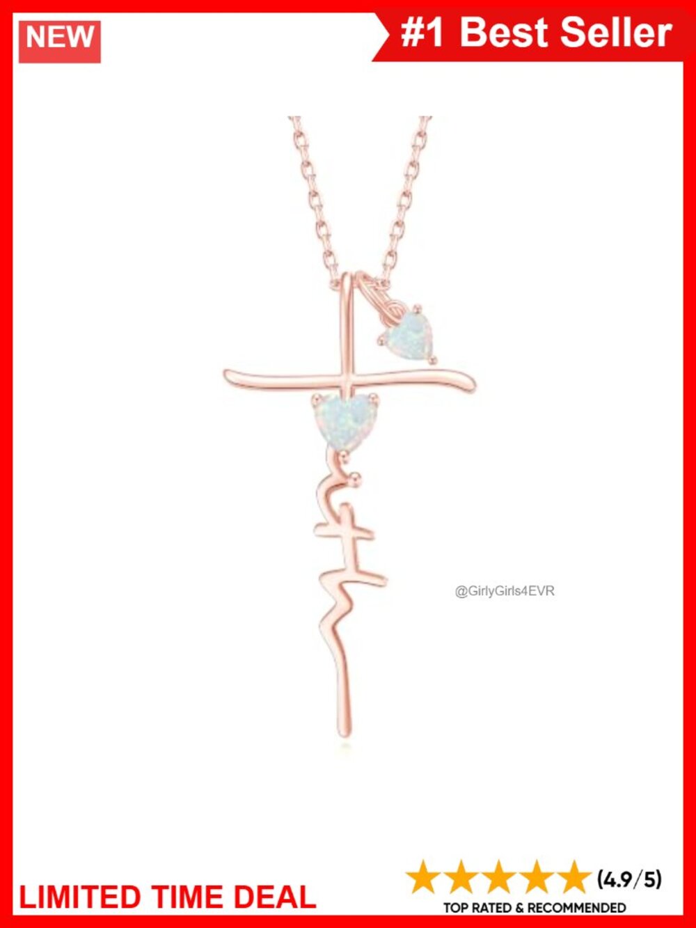 Rose Gold Plated Double Heart Cross Birthstone Pendant Necklace